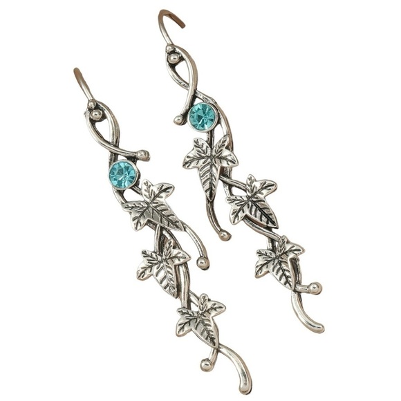 New Dangle Silver Ivy Leaf Gemstone Dangle Earrings OS - Picture 2 of 3